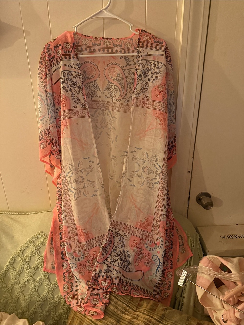 Caparros Pink and Ivory Paisley Sheer Kimono